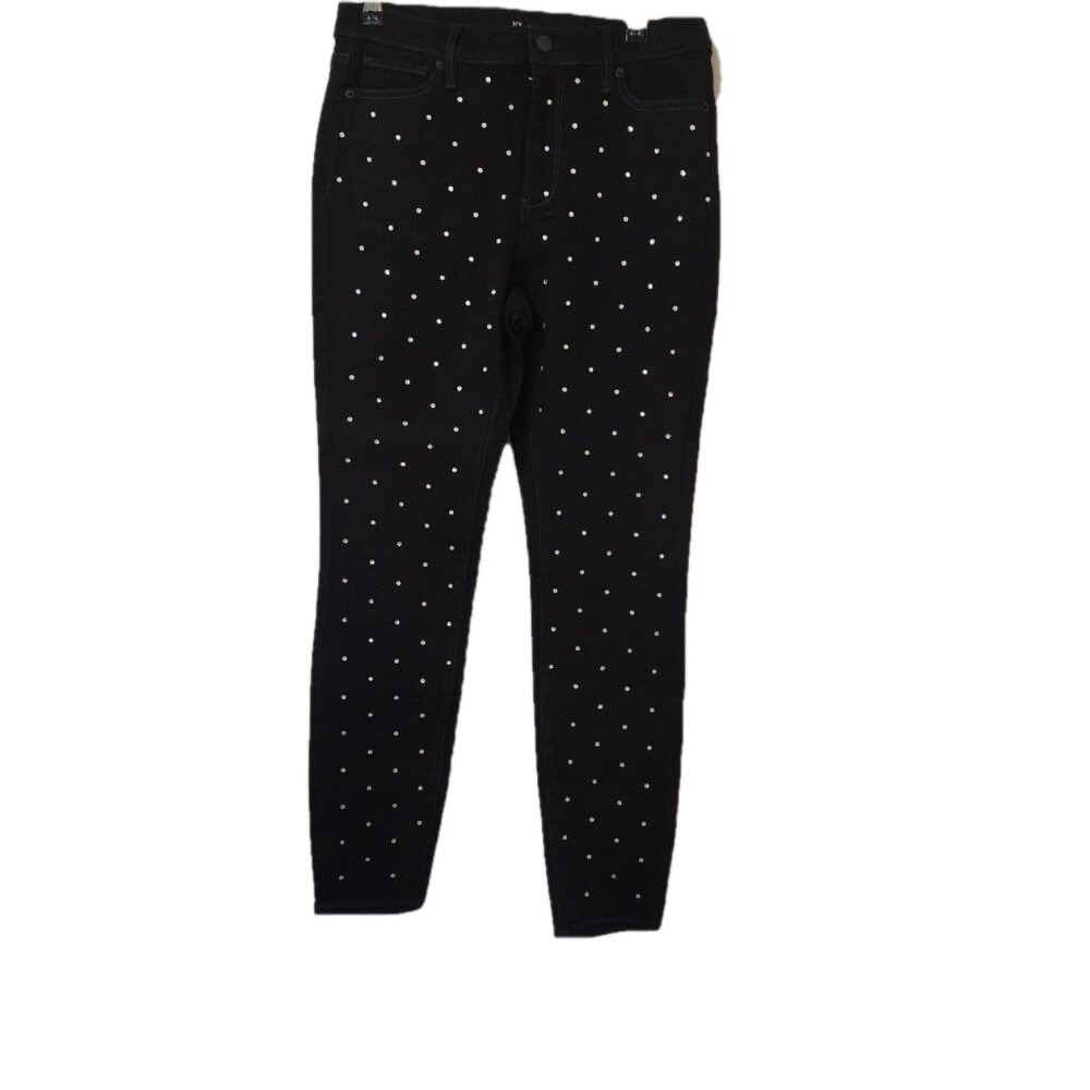New York & Company Black Crystal Studded High Rise Skinny Jeans Size 10